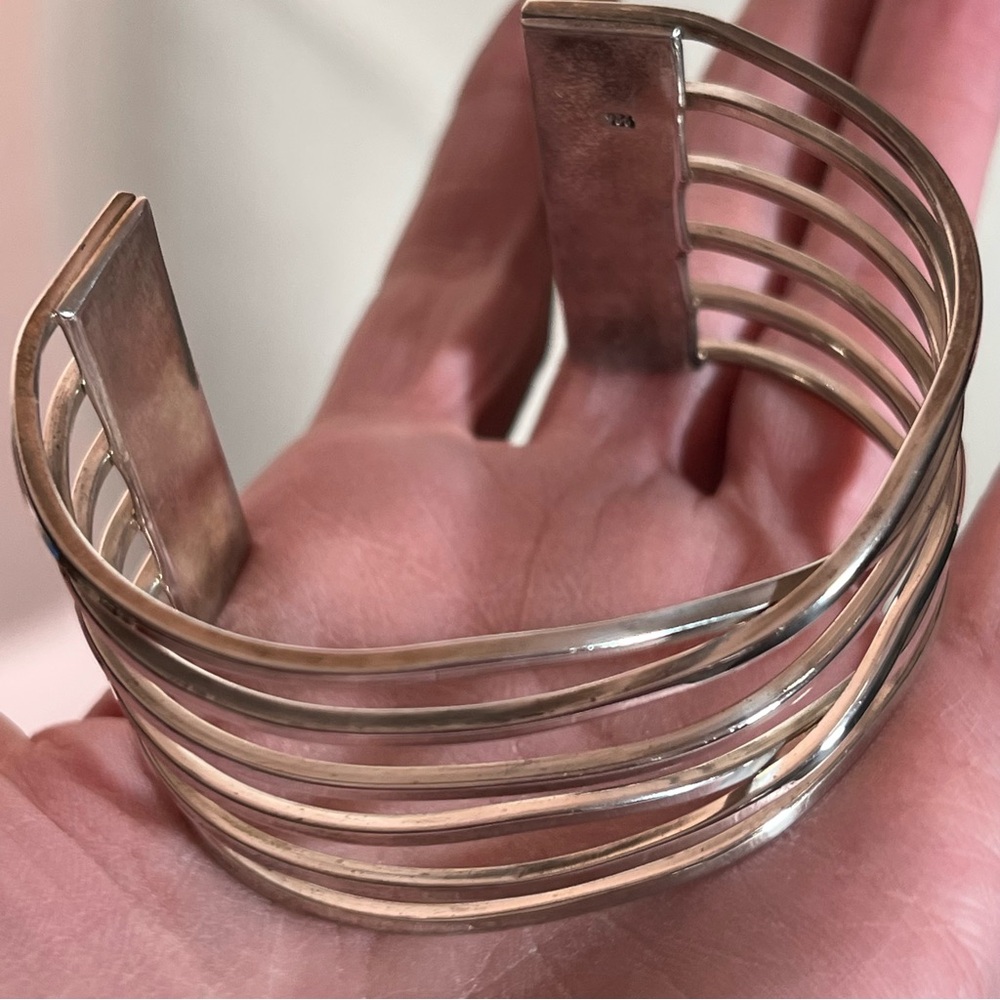 Sterling Silver .925 Modernist Art Deco minimalist Heavy Wide Cuff Bracelet - Picture 5 of 17